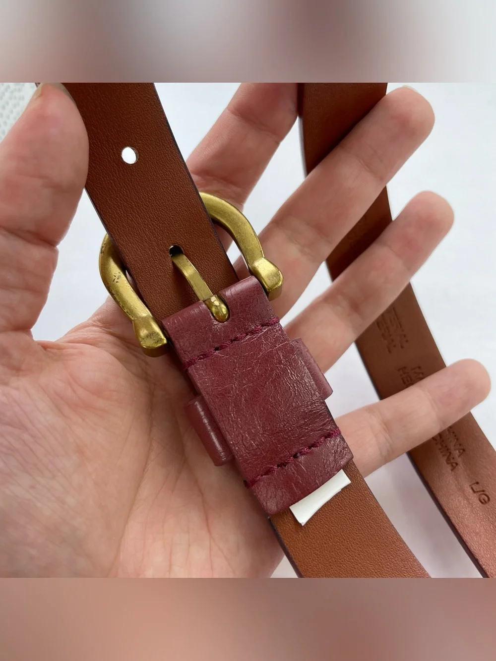 Women's Deep Berry Vegan Leather Belt with‎ Gold-Tone Buckle